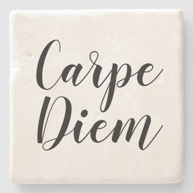 Carpe Diem black and white script typography Stone Coaster (Front)