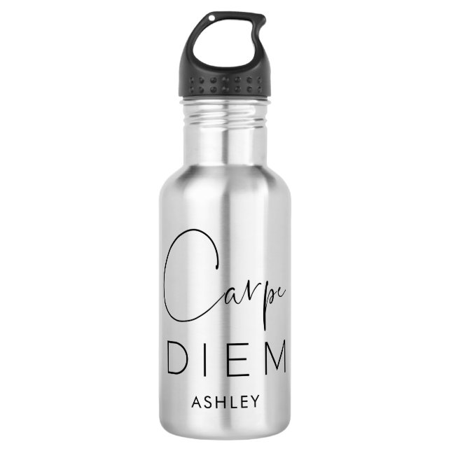 CARPE DIEM | Black Hand Lettered Name Typography 532 Ml Water Bottle (Front)
