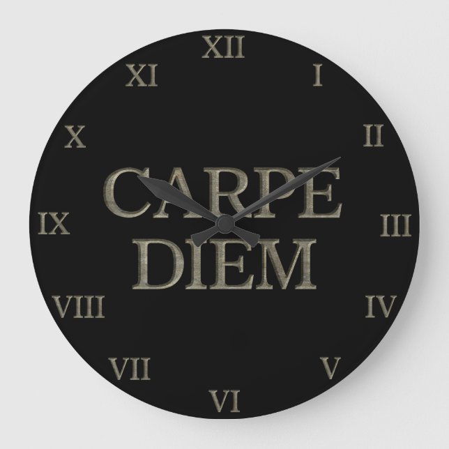 Carpe Diem black wall clock roman numerals (Front)
