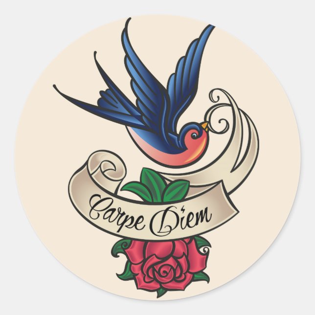 Carpe Diem Bluebird Tattoo Classic Round Sticker (Front)