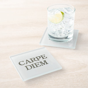 Carpe Diem clear glass coaster