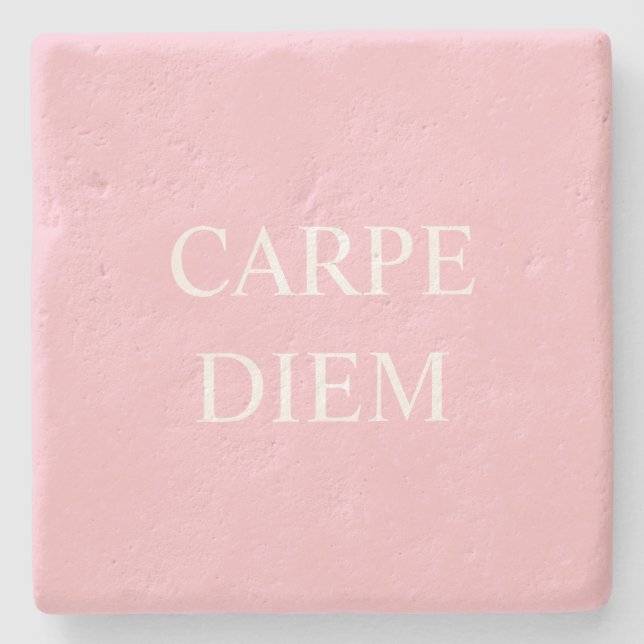 Carpe Diem Latin Quote Stone Coaster - Pink (Front)