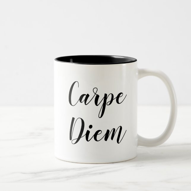 carpe diem latin quote Two-Tone coffee mug (Right)