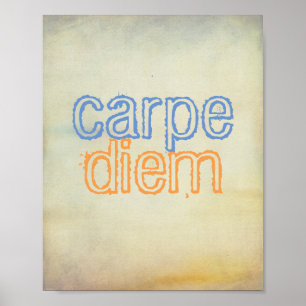carpe diem quote poster text in blue and orange