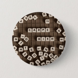 Carpe Diem Scrambled Letter Tiles 6 Cm Round Badge