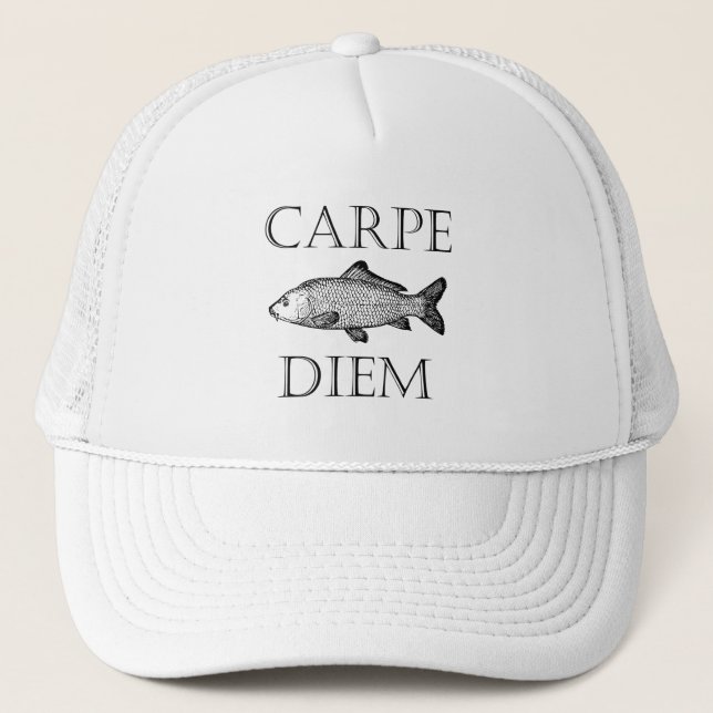 Carpe Diem Seize the Day Carp fish Procrastinator Trucker Hat (Front)