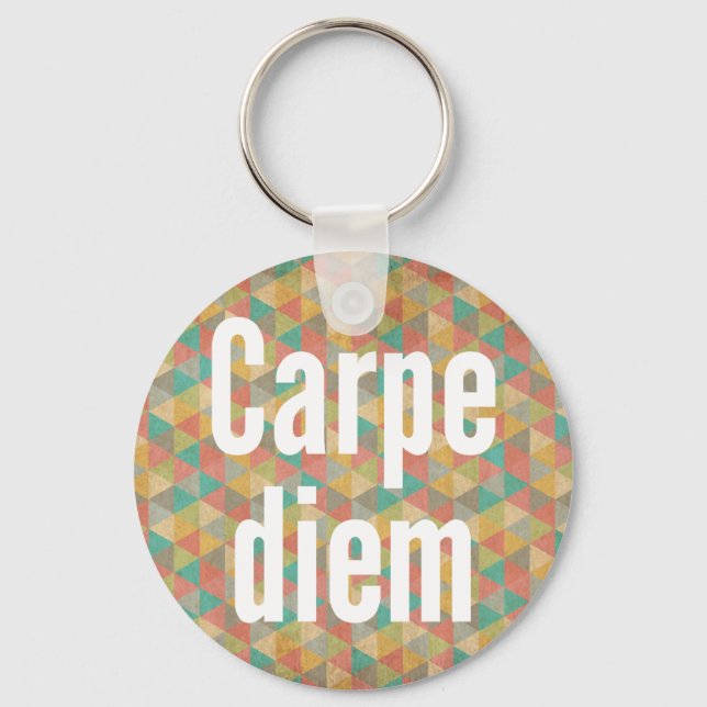 Carpe diem, Seize the day, Colourful Pattern Key Ring (Front)