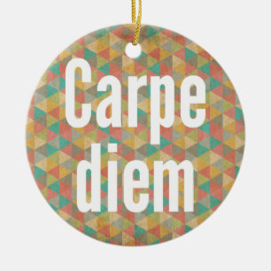 Carpe diem Seize The Day Colourful Triangles Ceramic Tree Decoration