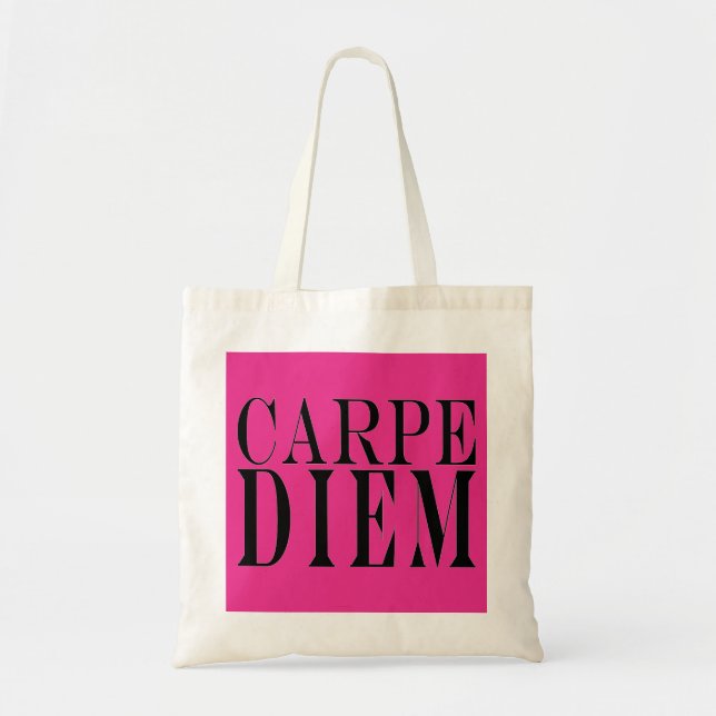 Carpe Diem Seize the Day Latin Quote Happiness Tote Bag (Front)