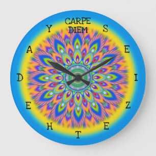 Carpe Diem seize the day Mandala wall clock. Large Clock