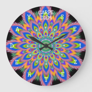 Carpe Diem seize the day Mandala wall clock. Large Clock