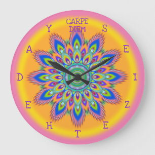 Carpe Diem seize the day Mandala wall clock. Large Clock