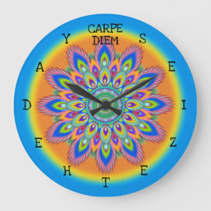 Carpe Diem seize the day Mandala wall clock. Large Clock