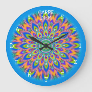 Carpe Diem seize the day Mandala wall clock. Large Clock
