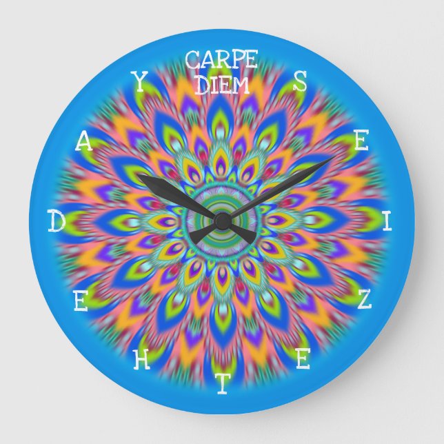 Carpe Diem seize the day Mandala wall clock. Large Clock (Front)
