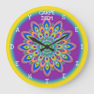Carpe Diem seize the day Mandala wall clock. Large Clock