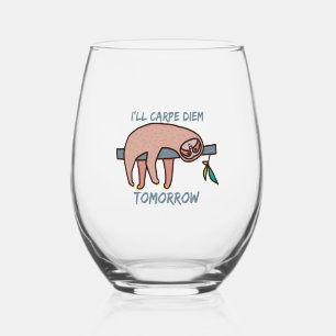 CARPE DIEM SLOTH STEMLESS WINE GLASS