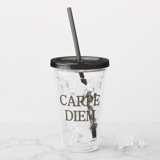 Carpe Diem Stone grey acrylic tumbler (Front Ice)
