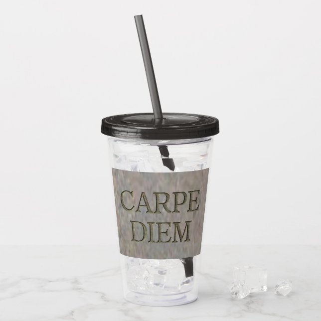 Carpe Diem Stone grey acrylic tumbler (Front Ice)