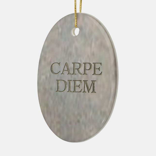 Carpe Diem Stone oval ceramic ornament (Left)
