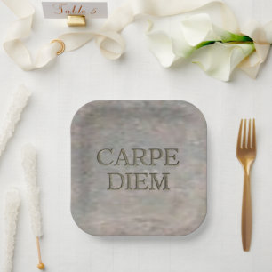 Carpe Diem Stone square paper plates