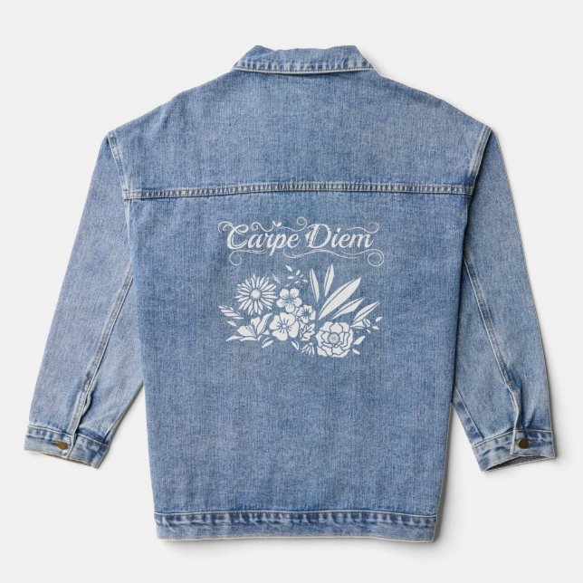 Carpe Diem White Floral Garden Denim Jacket (Back)