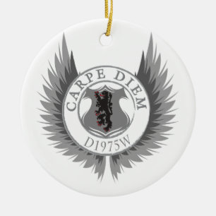 Carpe Diem with Crest, Wings & Lyon Ceramic Tree Decoration