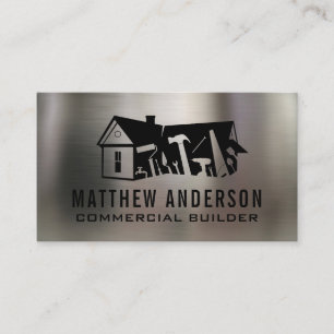 Carpenter Builder Tools Logo Design   Metal Business Card