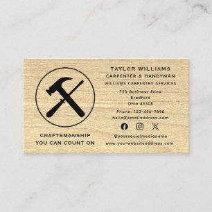 Carpenter Carpentry Rustic Wooden Fun Social Media Business Card