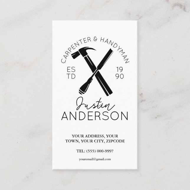Carpenter carpentry services small business joiner business card (Front)