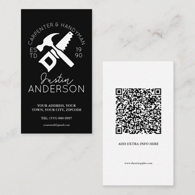 Carpenter carpentry services small business joiner business card (Front/Back)