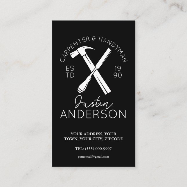 Carpenter carpentry services small business joiner card (Front)