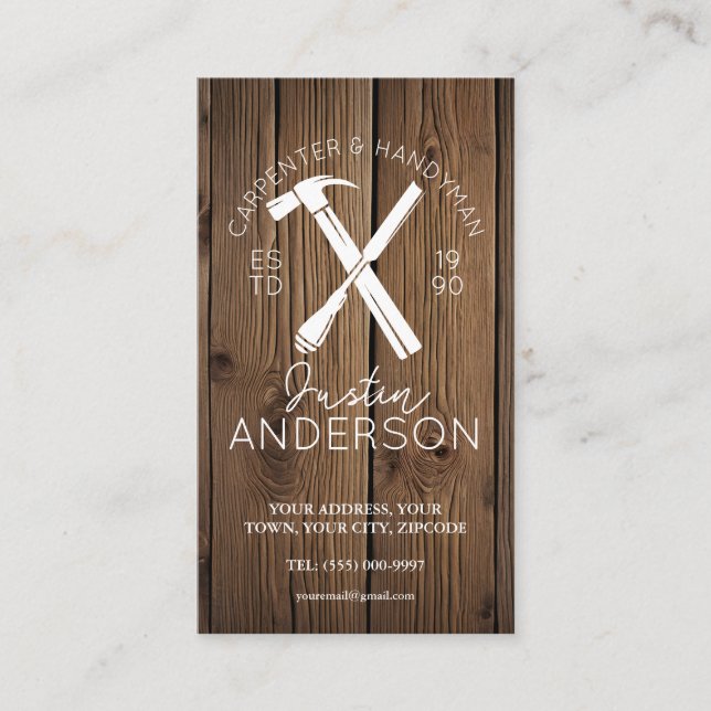 Carpenter carpentry services small business joiner card (Front)