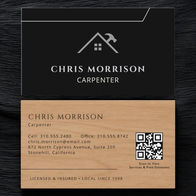 Carpenter Carpentry Wood Grain QR Code Business Card (Creator Uploaded)