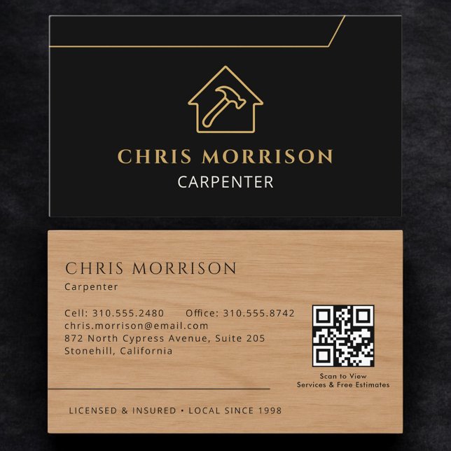 Carpenter Carpentry Wooden QR Code Business Card (Creator Uploaded)