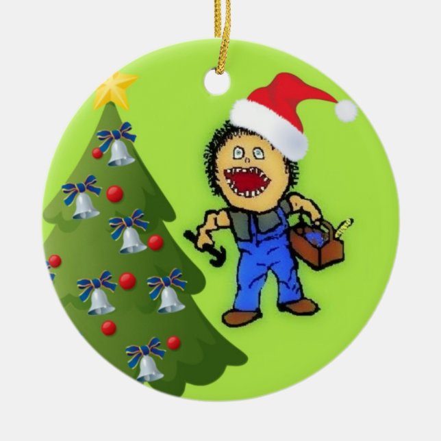 Carpenter Christmas Ceramic Tree Decoration (Front)