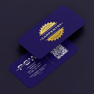 Carpenter Construction Blue Faux Gold Circular Saw Business Card