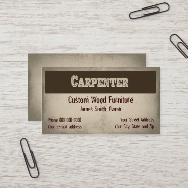 Carpenter Furniture Builder Business Card (Front/Back In Situ)