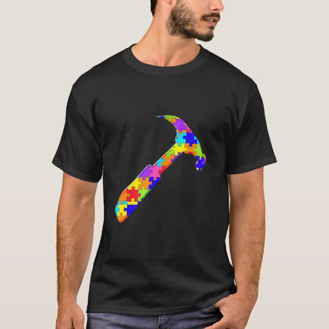 Carpenter Hammer Jigsaw Autism Puzzle T-Shirt (Front)