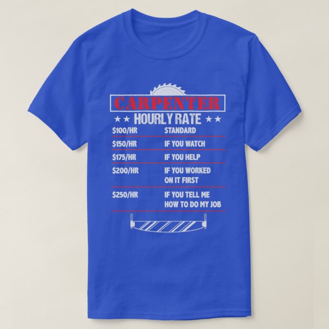 Carpenter Hourly Rate Funny Carpenter Joke  T-Shirt (Design Front)