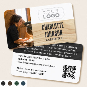 Carpenter Photo Logo Rustic Woodgrain Black Modern Business Card