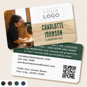 Carpenter Photo Logo Rustic Woodgrain Green Modern Business Card