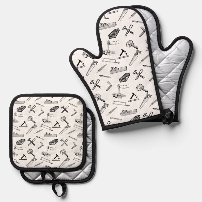 Carpenter Profession Mitt Gloves Oven Mitt & Pot Holder Set (Front/Back)