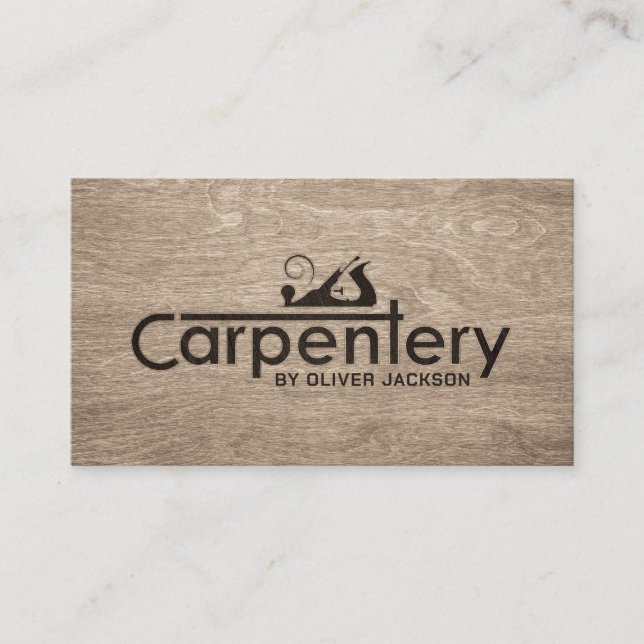 Carpenter services cool logo text with planer business card (Front)