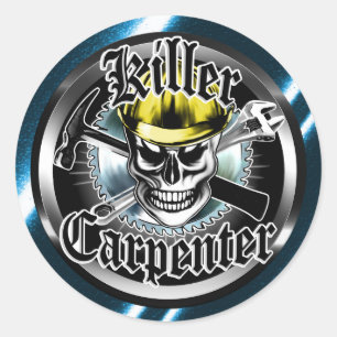 Carpenter Skull with Yellow Hard: Killer Carpenter Classic Round Sticker