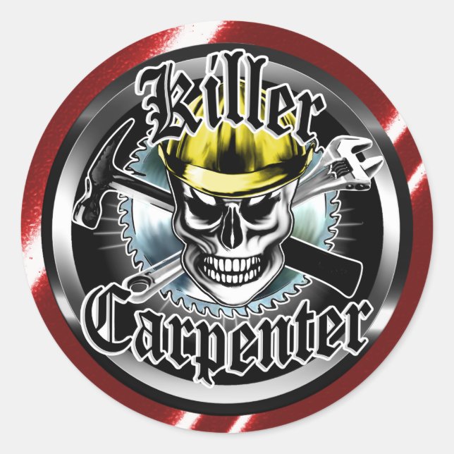 Carpenter Skull with Yellow Hard: Killer Carpenter Classic Round Sticker (Front)