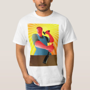 Carpenter Striking Hammer Chisel Poster Retro T-Shirt