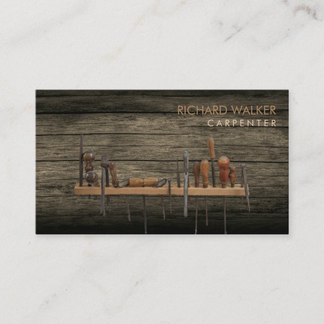 Carpenter Tools  Professional Rustic Wood Business Card (Front)