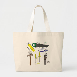 Carpenter Tools Whimsical Cartoon Art Large Tote Bag
