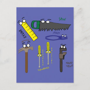 Carpenter Tools Whimsical Cartoon Art Postcard